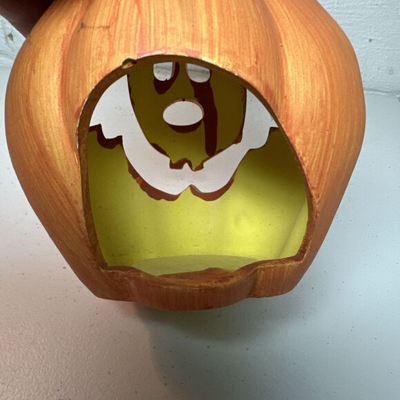 3 Vintage Ceramic Pumpkin Jack-O-Lantern Candle Holder Halloween Anamorphic - Picture 5 of 8